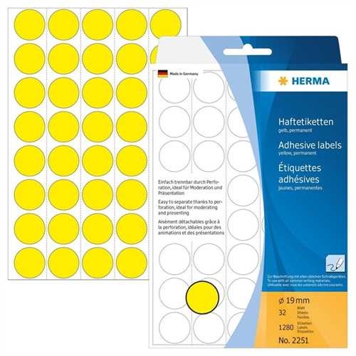 HERMA Markierungspunkt, Handbeschriftung, selbstklebend, Ø: 19 mm, gelb (1.280 Stück)