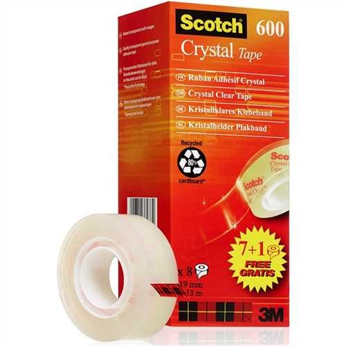 Scotch Klebeband Crystal, selbstklebend, permanent, 19 mm x 33 m, transparent (8 Rollen)