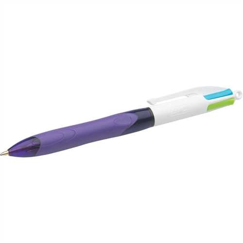 BIC Mehrfarbkugelschreiber, 4Colours™ GRIP FUN, nachfüllbar, Druckmechanik, M, 0,4 mm, Schaftfarbe: