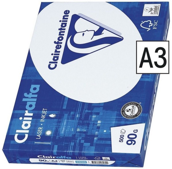 Clairefontaine Multifunktionspapier DCP, A3, 90 g/m², weiß (500 Blatt)