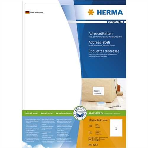 HERMA Etikett, Inkjet/Laser/Kopierer, selbstklebend, 199,6 x 289,1 mm, weiß (100 Stück)
