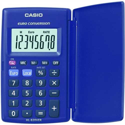 CASIO Taschenrechner, HL-820VER, Batteriebetrieb, mit Klappetui, flaches Display, LCD, 8stellig, 62,