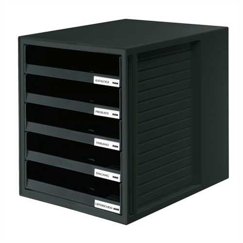 HAN Schubladenbox, PS, mit 5 offenen Schubladen, A4, 275 x 330 x 320 mm, schwarz