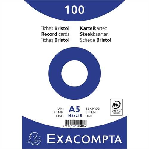 EXACOMPTA Karteikarte, blanko, A5, Karton, 205 g/m², weiß (100 Stück)