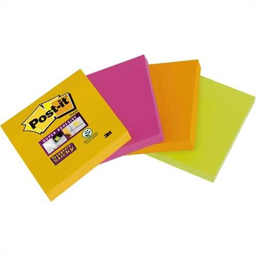 Post-it Haftnotiz Super Sticky, 48 x 48 mm, 4farbig sortiert, 45 Blatt (4 Blocks)