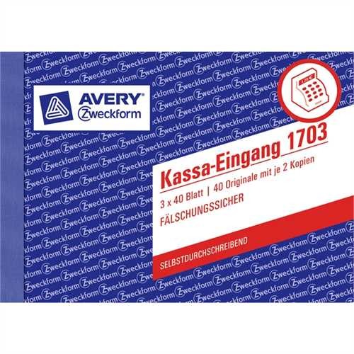 AVERY Zweckform Einnahmebeleg, A6 quer, 3fach, selbstdurchschreibend, 1. / 2. / 3. Blatt bedruckt, P