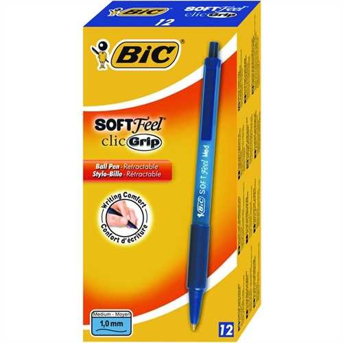 BIC Kugelschreiber SOFT Feel clic Grip, Druckmechanik, 0,4 mm, Schreibfarbe: blau (12 Stück)