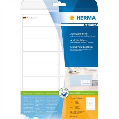 HERMA Etikett, Inkjet/Laser/Kopierer, selbstklebend, abgerundete Ecken, 99,1 x 33,8 mm, weiß (400 St