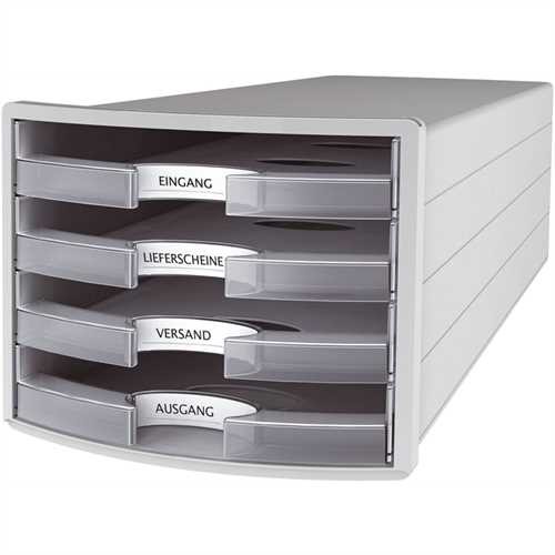 HAN Schubladenbox IMPULS 2.0, Polystyrol, mit 4 offenen Schubladen, A4/C4, 294 x 368 x 235 mm, licht