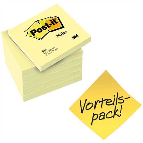 Post-it Haftnotiz, 76 x 76 mm, gelb, 100 Blatt (6 Blocks)