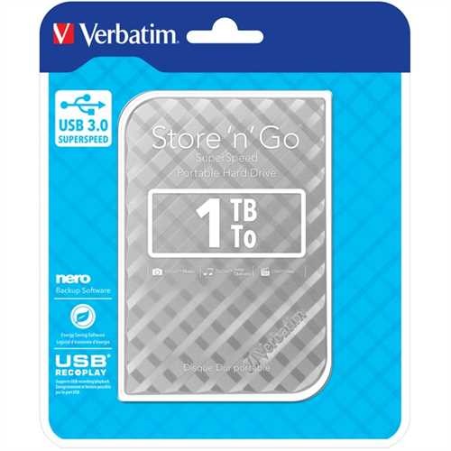 Verbatim Festplatte Store 'n' Go, silber, extern, 1 TB, 5.400 rpm, 81 x 14,5 x 119 mm, 158 g