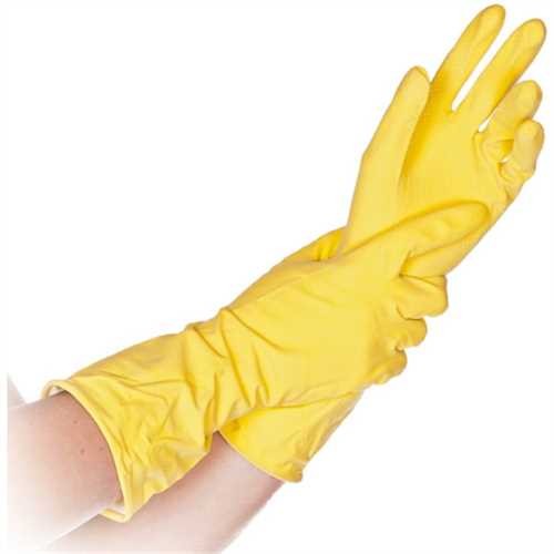 HYGOSTAR Handschuh BETTINA, Naturlatex, baumwollbeflockt, Größe: M, gelb (1 Paar)