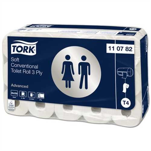 TORK Toilettenpapier Advanced, Tissue, 3lagig, auf Rolle, 30 x 250 Blatt, 9,4 x 12 cm, weiß (30 Roll