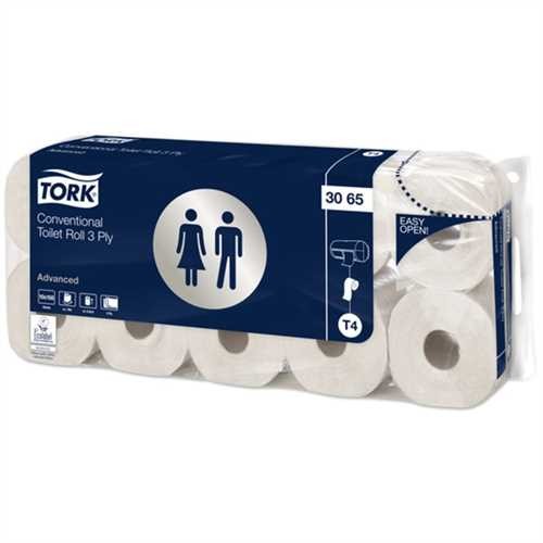 TORK Toilettenpapier Advanced, Tissue, 3lagig, auf Rolle, 10 x 150 Blatt, 9,4 x 12,9 cm, weiß (10 Ro
