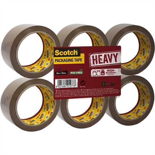 Scotch Verpackungsklebeband Heavy, PP, selbstklebend, 50 mm x 66 m, braun (6 Rollen)