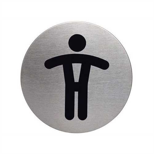 DURABLE Schild PICTO, WC Herren, selbstklebend, Edelstahl, rund, Ø: 83 mm, silber, Druckfarbe: schwa