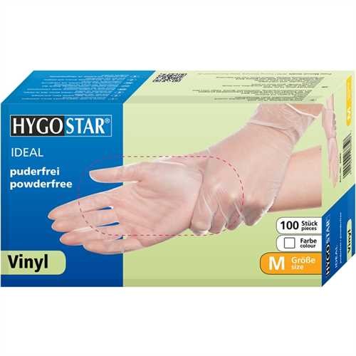 HYGOSTAR Handschuh IDEAL, Vinyl, puderfrei, Größe: M, weiß, transparent (100 Stück)