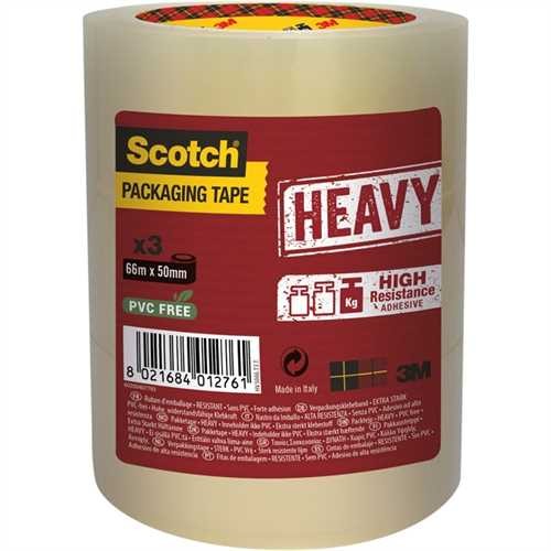 Scotch Verpackungsklebeband Heavy, PP, selbstklebend, 50 mm x 66 m, transparent (3 Rollen)
