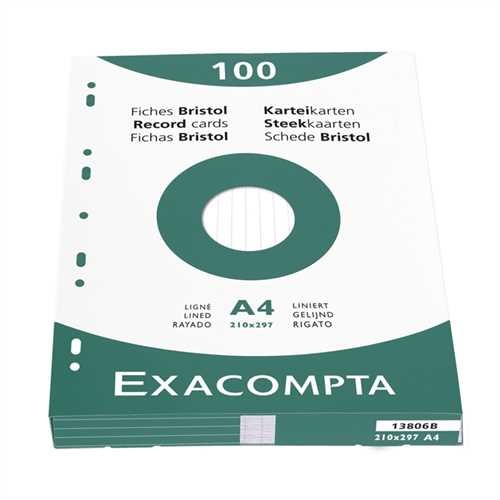 EXACOMPTA Karteikarte, liniert, A4, Karton, 205 g/m², weiß (100 Stück)