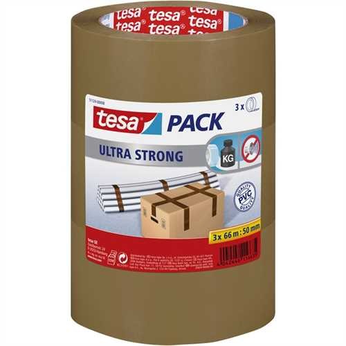 tesa Verpackungsklebeband PACK Ultra Strong, PVC, selbstklebend, permanent, 50 mm x 66 m, braun (3 S