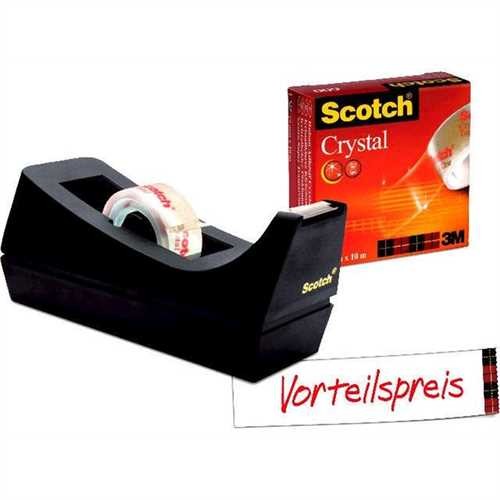 Scotch Tischabroller, gefüllt, Polystyrol, für Rollen bis 19 mm x 33 m, schwarz, mit 1 Rolle Scotch