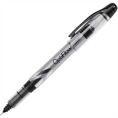 STAPLES Tintenkugelschreiber, OptiFlow, mit Kappe, F, 0,35 mm, Schreibfarbe: schwarz (10 Stück)