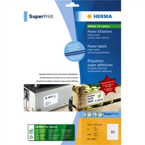 Herma Power-Etiketten 10901 - 35,6 x 16,9 mm, weiß, 2.000 Etiketten