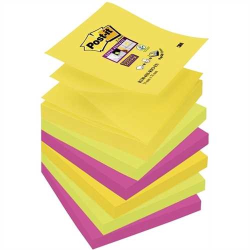 Post-it Haftnotiz Super Sticky Z-Notes, 76 x 76 mm, 4farbig sortiert, 90 Blatt (6 Blocks)