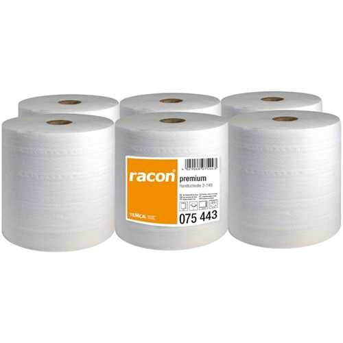 racon Papierhandtuch, Zellstoff, 2lagig, auf Rolle, 20 cm x 140 m, weiß (6 Rollen)