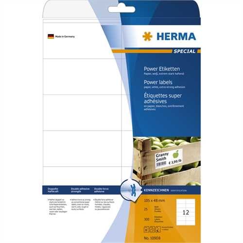 HERMA Etikett, Inkjet/Laser/Kopierer, selbstklebend, permanent, 105 x 48 mm, weiß (300 Stück)