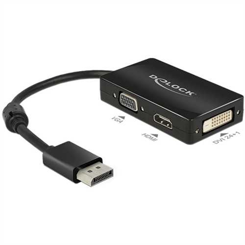 Delock Adapter, DP/VGA/HDMI™/DVI-D - Stecker/3x Buchse, Länge: 0,16 m, schwarz
