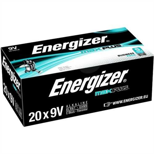Energizer Batterie, MAX PLUS™, Alkaline, E-Block, 9V-Block, 6LR61, 9 V (20 Stück)