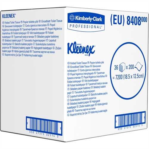 KLEENEX Toilettenpapier Ultra, RC, 2lagig, Einzelblatt, 36 x 200 Blatt, 12,5 x 18,5 cm, weiß (7.200