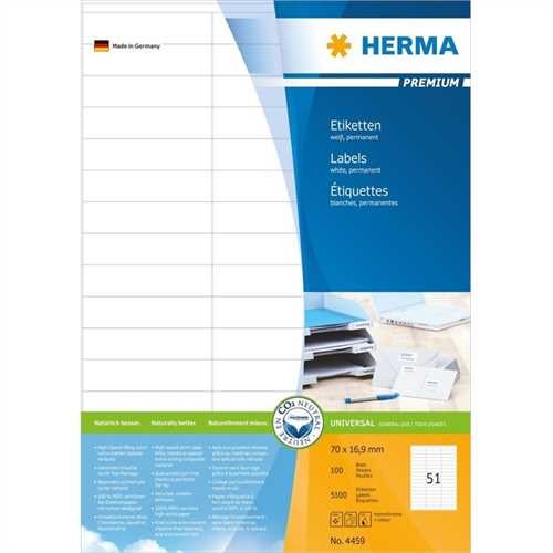 HERMA Etikett, Inkjet/Laser/Kopierer, selbstklebend, 70 x 16,9 mm, weiß (5.100 Stück)