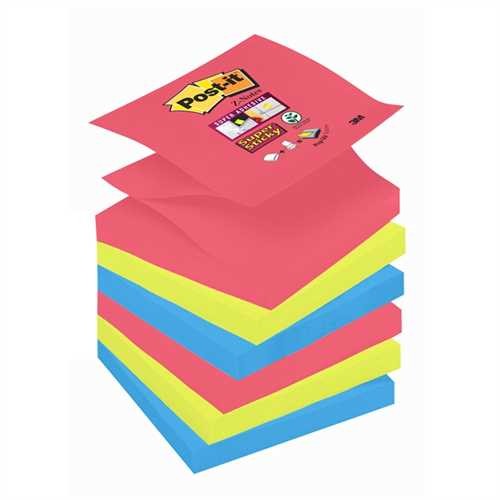 Post-it Haftnotiz Super Sticky Z-Notes, 76 x 76 mm, 3farbig sortiert, 90 Blatt (6 Blocks)