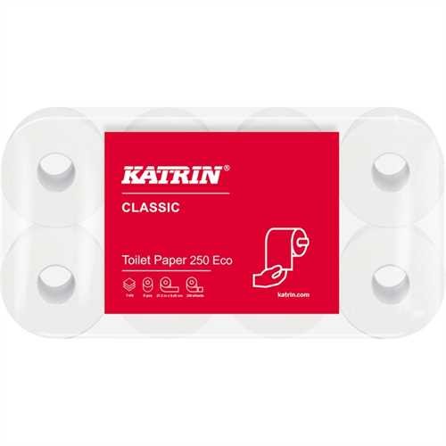 KATRIN Toilettenpapier Classic Toilet 250 ECO, 3lagig, auf Rolle, 250 Blatt, weiß (72 Rollen)