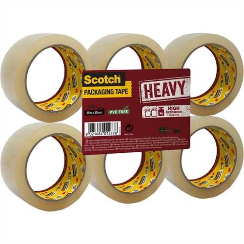 Scotch Verpackungsklebeband Heavy, PP, selbstklebend, 50 mm x 66 m, transparent (6 Rollen)