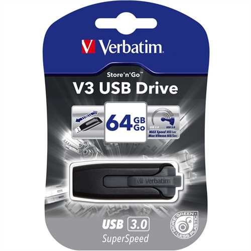 Verbatim USB-Stick V3 Store 'n' Go, 64 GB, Schreibgeschwindigkeit: 25 MB/s, Lesegeschwindigkeit: 80