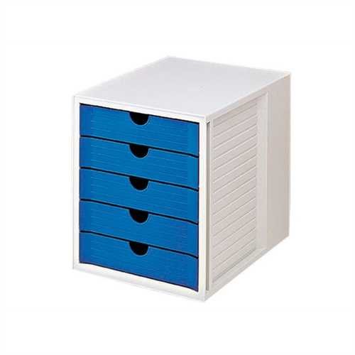 HAN Schubladenbox, PS, mit 5 geschlossenen Schubladen, A4, 275 x 330 x 320 mm, grau/blau