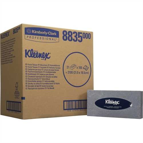 KLEENEX Kosmetiktuch, 2lagig, 21 x 100 Tücher, 21,5 x 18,5 cm, weiß (2.100 Blatt)