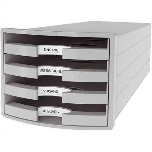 HAN Schubladenbox IMPULS 2.0, Polystyrol, mit 4 offenen Schubladen, A4/C4, 294 x 368 x 235 mm, licht