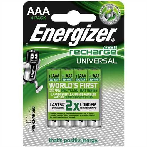 Energizer Akkumulator UNIVERSAL, Nickel-Metallhydrid, Micro, AAA, LR03, 500 mAh (4 Stück)