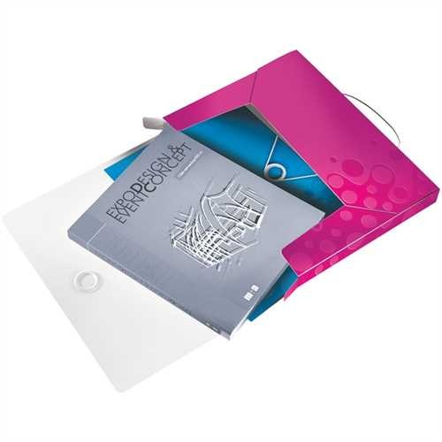 LEITZ Dokumentenbox WOW, PP, Gummizugverschluss, A4, 25 x 33 x 3,7 cm, pink, metallic