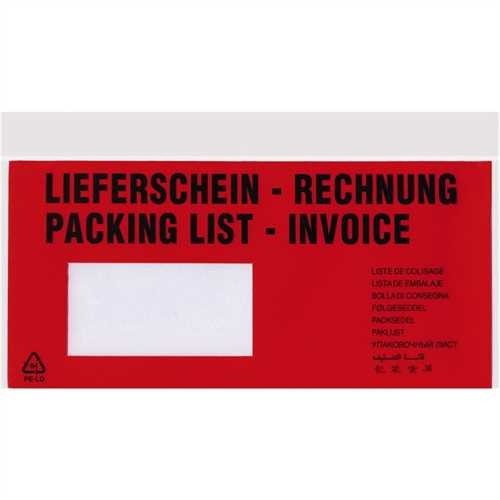 VELOFLEX Begleitpapiertasche TURA, Polyethylen, 0,055 mm, LIEFERSCHEIN - RECHNUNG, 10/2sprachig, sel