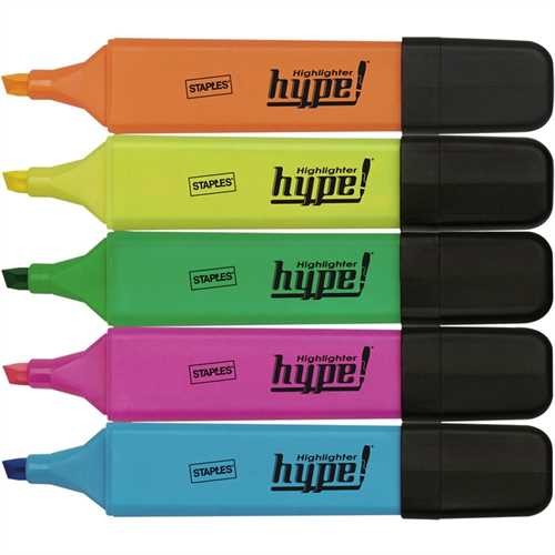STAPLES Textmarker, hype, Einweg, Keilspitze, 2 - 5 mm, Schaftfarbe: in Schreibfarbe, Schreibfarbe: