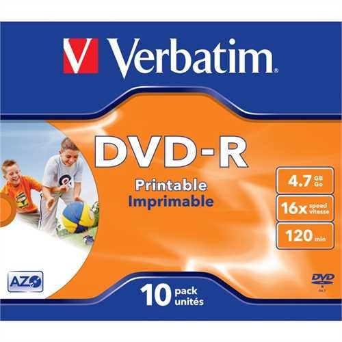 Verbatim DVD-R, full printable, Jewelcase, einmalbeschreibbar, 4,7 GB, 16 x (10 Stück)