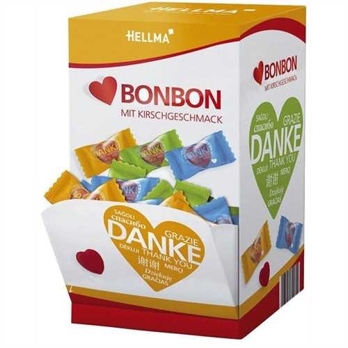 HELLMA Bonbon, Herzform, Kirsche, Displaykarton, 200 x 1 Stück (680 g)