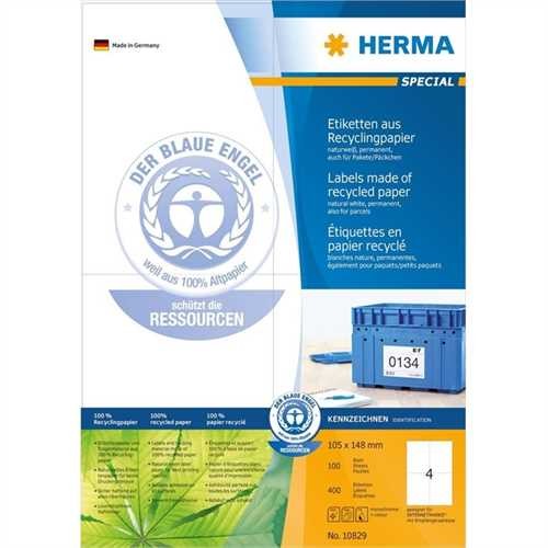 HERMA Etikett, Inkjet/Laser/Kopierer, auf A4-Bogen, selbstklebend, Papier (RC), 105 x 148 mm, naturw