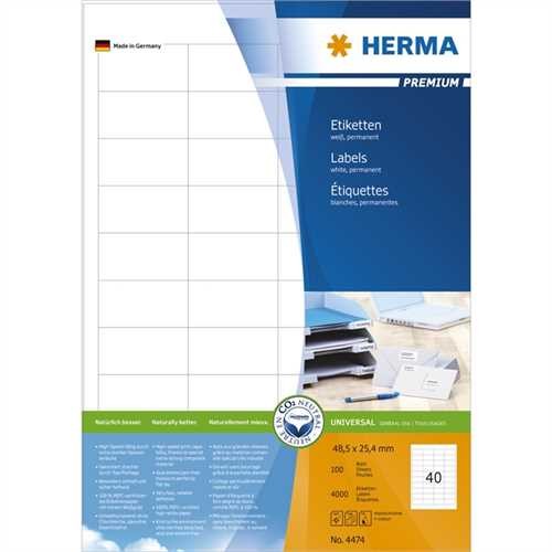 HERMA Etikett, Inkjet/Laser/Kopierer, selbstklebend, 48,5 x 25,4 mm, weiß (4.000 Stück)