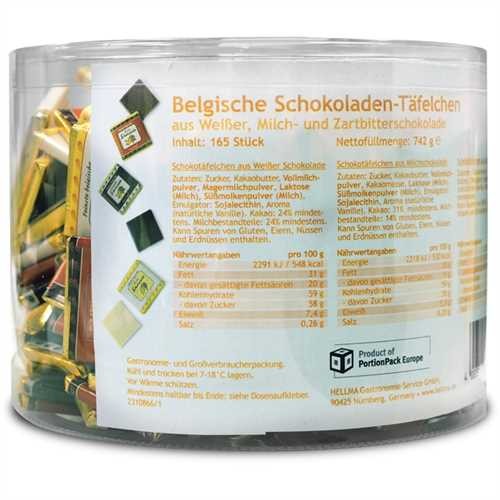 HELLMA Schokoladentäfelchen Belgisch, Klarsichtdose, 165 x 1 Stück (742 g)